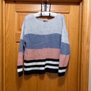 Lucky Brand Striped Crewneck Sweater in Gray, Blue & Pink